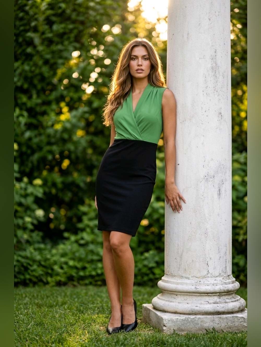Ruby Rox Green and Black Sleeveless Faux-Wrap Mini Dress